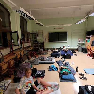 Konfi-Camp mit Gewitterevakuierung in eine Grundschule, August 2022